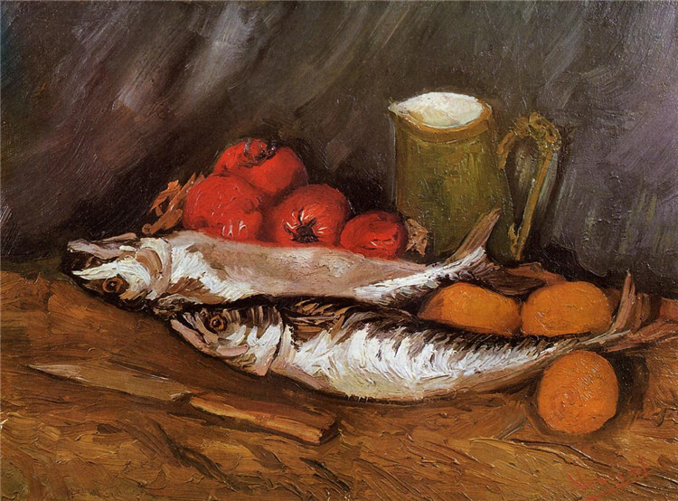 Still Life With Mackerels, Lemons And Tomatoes